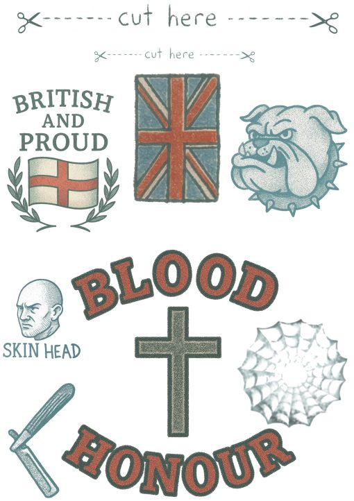 British Hooligan & Skinhead Fake Tattoos - Realistic No-Shine Transfers for Film, TV, Halloween, – 2 A4 Sheets – Cosplay – Includes Chest & Knuckle Tattoos - Image 3