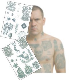 Realistic Russian Prison Temporary Tattoos – 2 A4 Sheets – Aged & Faded Look – Fake Tattoos for Film, TV, Theatre, Halloween Cosplay – Long-Lasting, Skin Safe