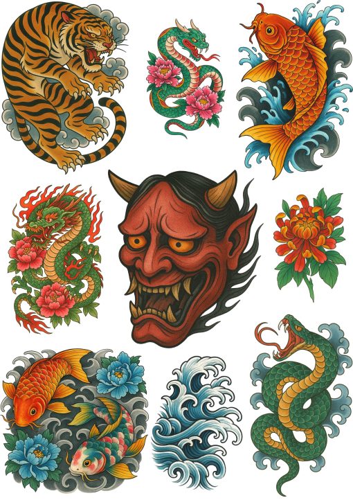 Realistic Yakuza & Samurai Fake Tattoos – 2 A4 Sheets – Traditional Japanese Tattoo Style – Ultra-Real No-Shine Transfer for Film, Cosplay, Halloween - Image 2
