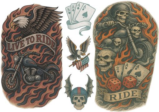 Hyper Realistic Biker Temporary Tattoos – 2 A4 Sheets – Tattoo Sleeves, Neck, Knuckles, Teardrop & More – Fake Tattoos for Film, TV, Cosplay, Halloween – No Shine, Skin Safe - Image 3