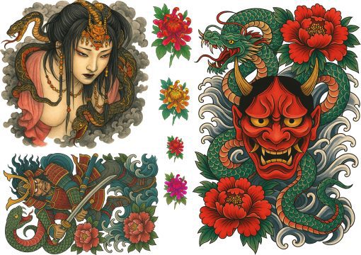 Realistic Yakuza & Samurai Fake Tattoos – 2 A4 Sheets – Traditional Japanese Tattoo Style – Ultra-Real No-Shine Transfer for Film, Cosplay, Halloween - Image 3